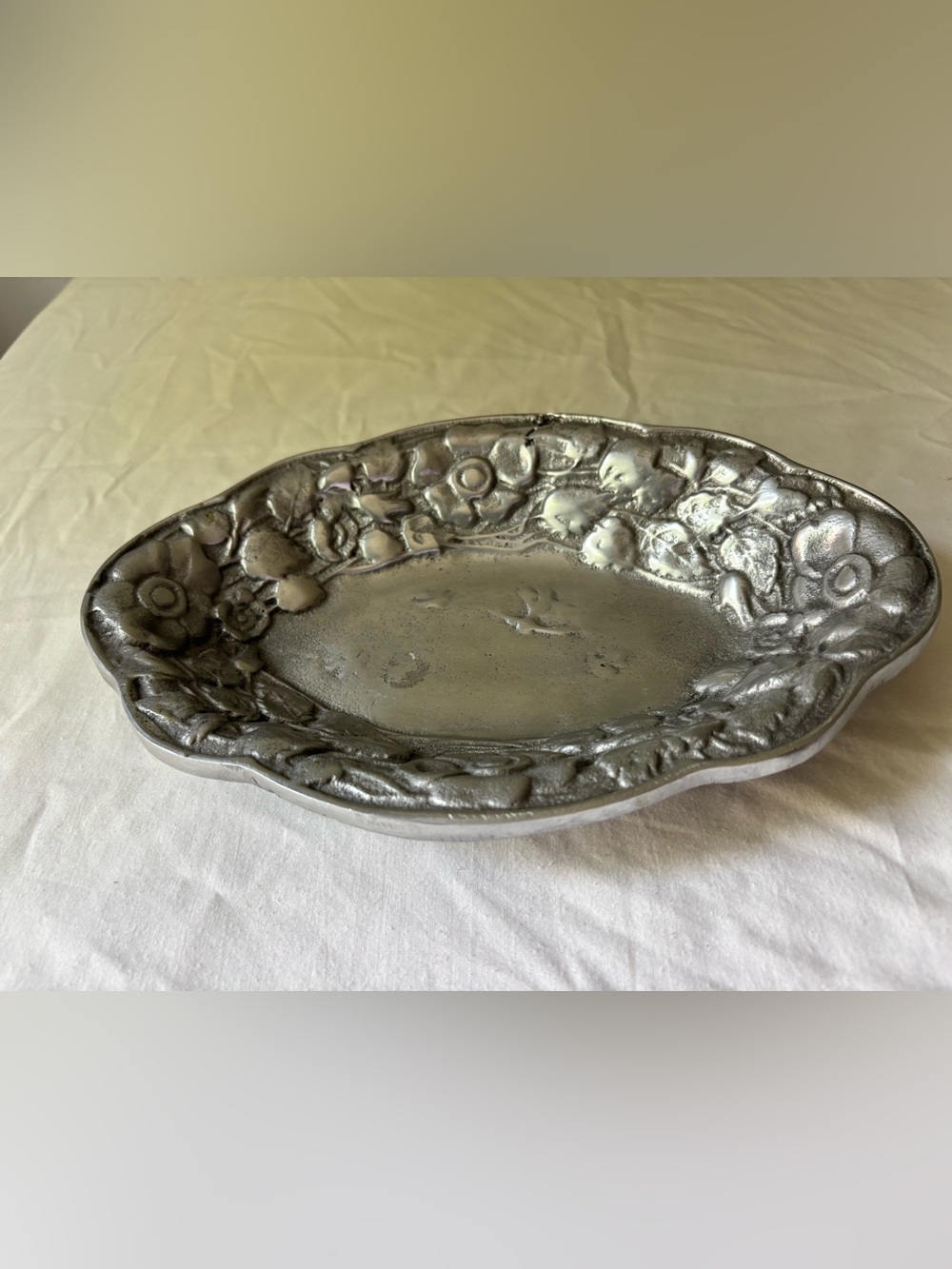 "Cottagecore Pewter-Style Floral Tray"